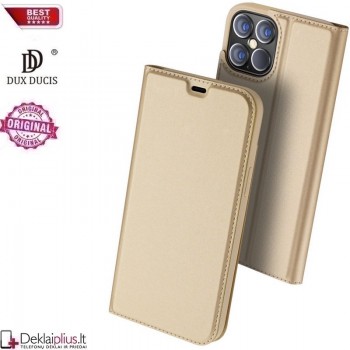 Dux Ducis dirbtinės odos atverčiamas dėklas - auksinės spalvos (Apple Iphone 12 Pro Max)